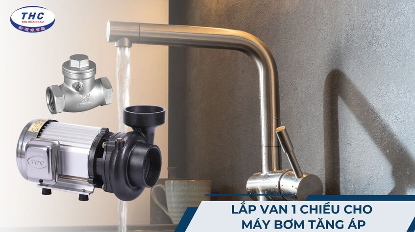 lắp van 1 chiều cho máy bơm tăng áp